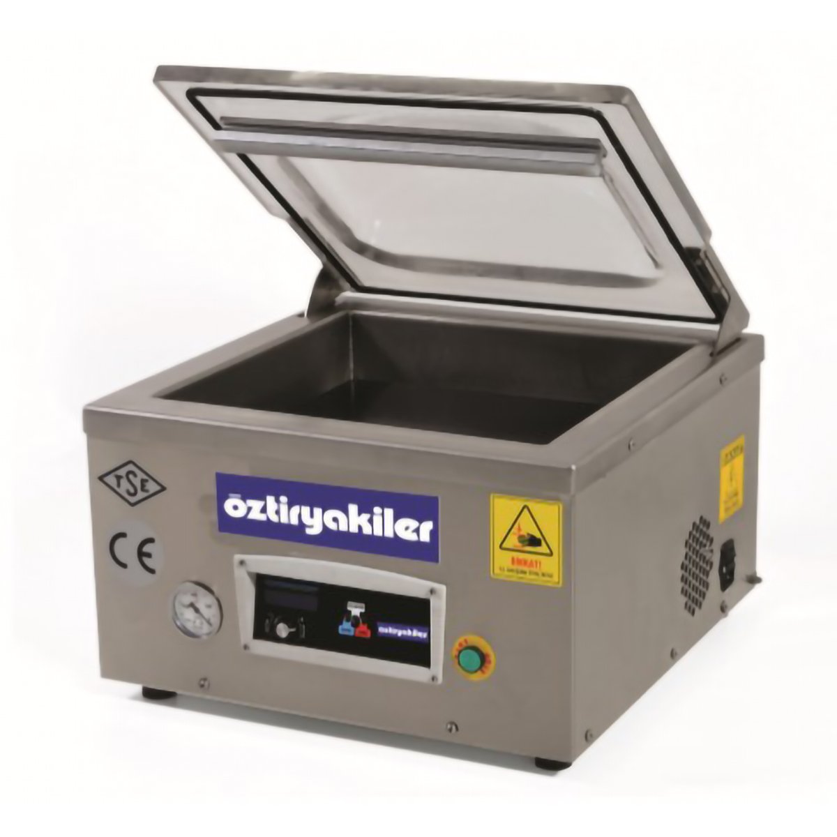 Açıklama Öztiryakiler Vakum Makinası Set Üstü 20M3 / Tek Yapıştırma Çeneli Toplamda max 10 kg 1 yada 2 paket vakumlamak için uygundur.  iç hazne ölçüleri 48 cm.  Dikiş plaka ölçüsü : 47 cm tekli.  Ayarlanabilir işlem süresi :5-99 sn.  20 m3/h pompa kapasitesi yağ sirkülasyonlu.  Elektromekanik kontr