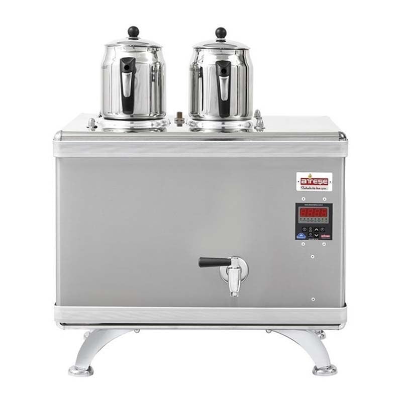 Ateşe Gold Otomatik Gazlı Elektrikli İnox 2 Demlikli Çay Kazanı, 24 Litre